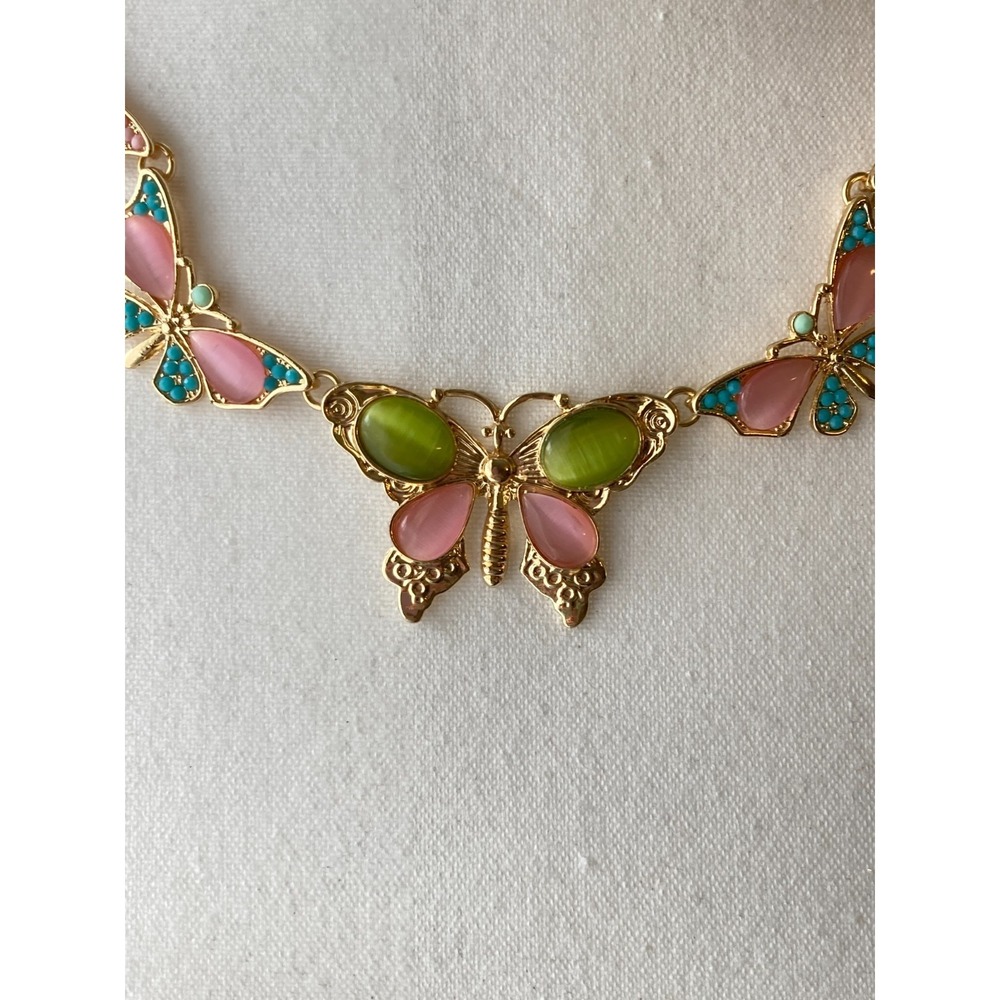 Natasha Butterfly Collar Necklace Pastel Enamel Cabochon Fairy Spring Whimsical - Picture 4 of 9